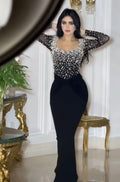 Black Velvet Long Evening Dress Sparkly Beaded Celebrity Gowns Women Wedding Party Dress Formal Prom Dress Customized