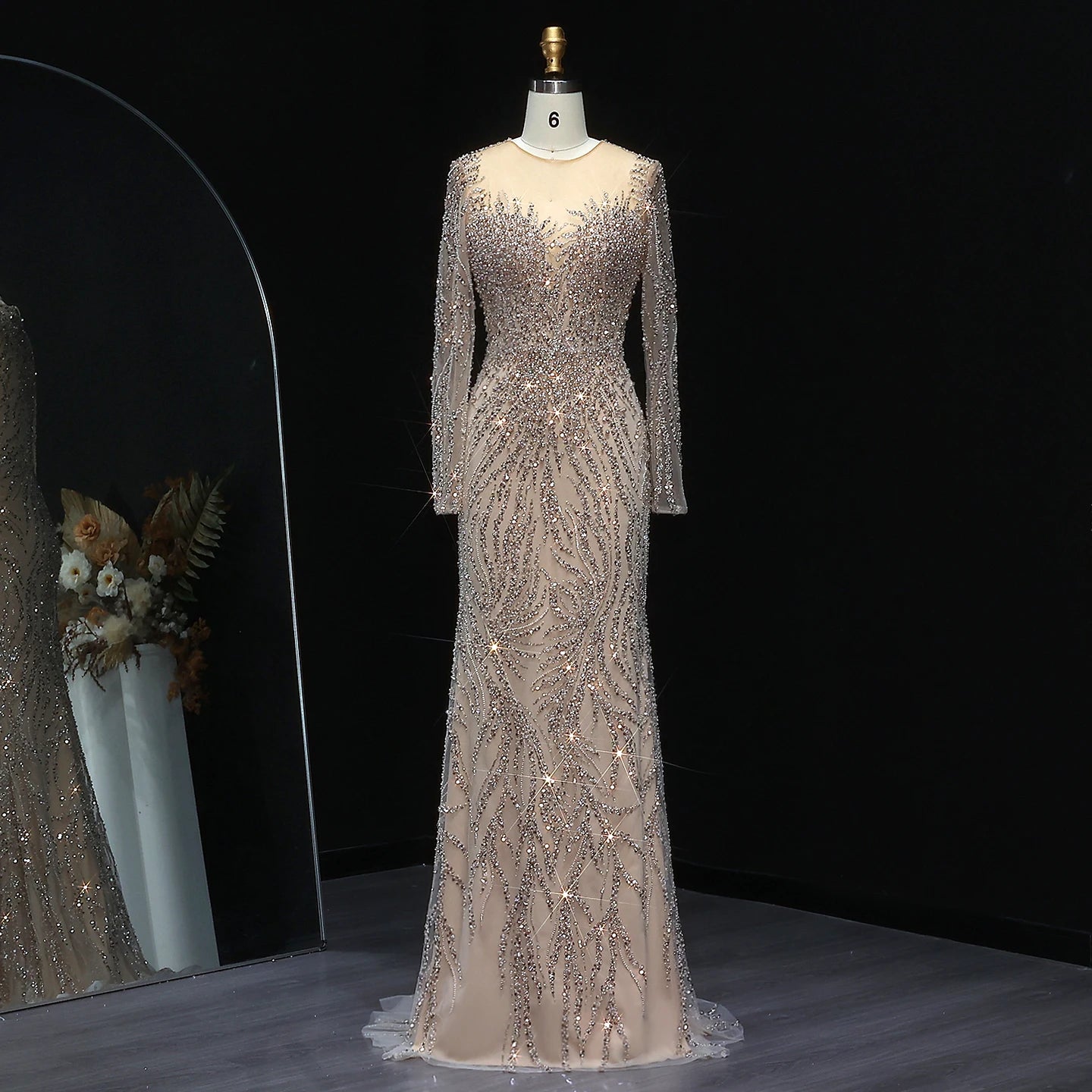 Luxury Evening Dresses for Women Dubai Mermaid Wedding Party Gowns Long Sleeves Sweep Floor-Length