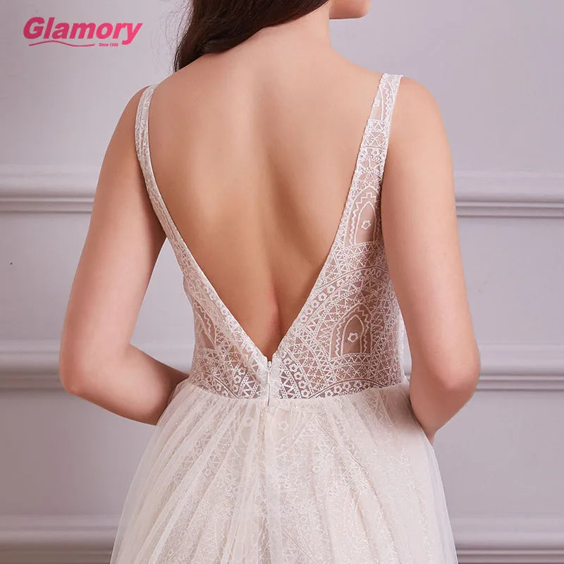White Dresses Long Sexy See Through Glitter Tulle Prom Floor Length Evening Dress for Women