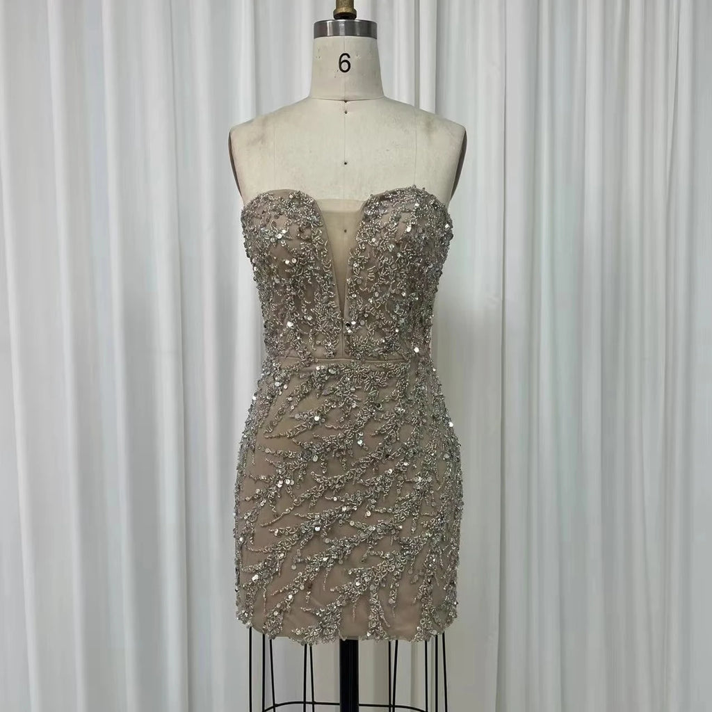 Short Beaded Prom Dress Fashion Sweet heart Mini Party Gown for Sexy Ladies