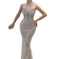Luxury Dubai Mermaid Crysta Rhinestones Nude Evening Dresses Elegant Sweetheart Beaded Arabic Women Wedding Party Gowns