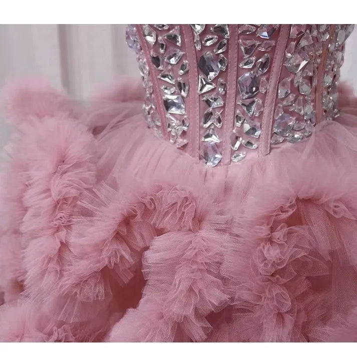 Pink New Design Sweet Heart Beading Sugar Dress Ruffles Party Evening Dress
