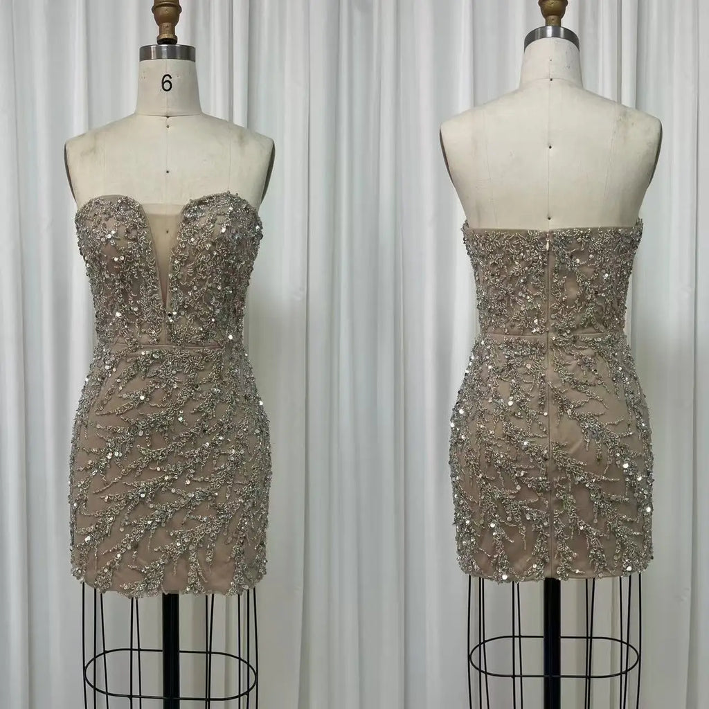 Short Beaded Prom Dress Fashion Sweet heart Mini Party Gown for Sexy Ladies