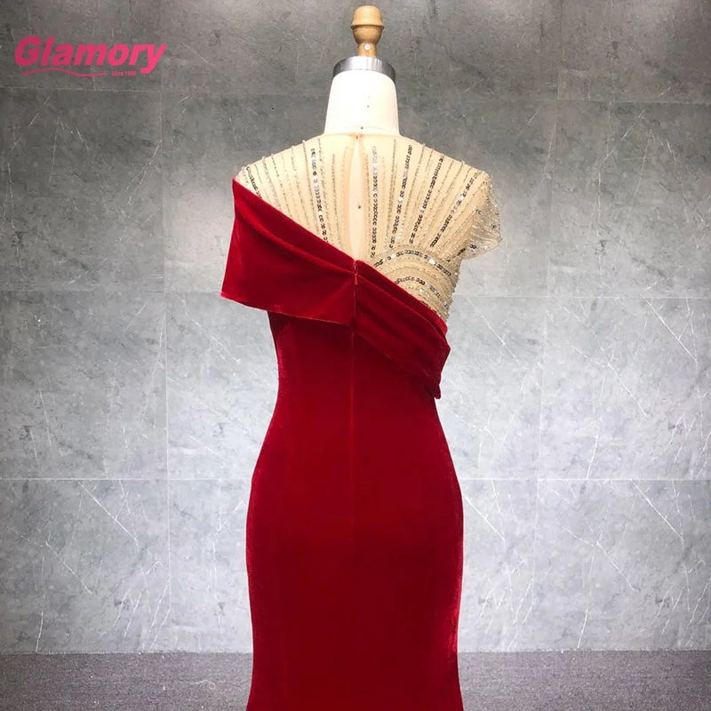 Ladies Formal Evening Dress Sleeveless Velvet Elegant Beaded Long Prom Dress