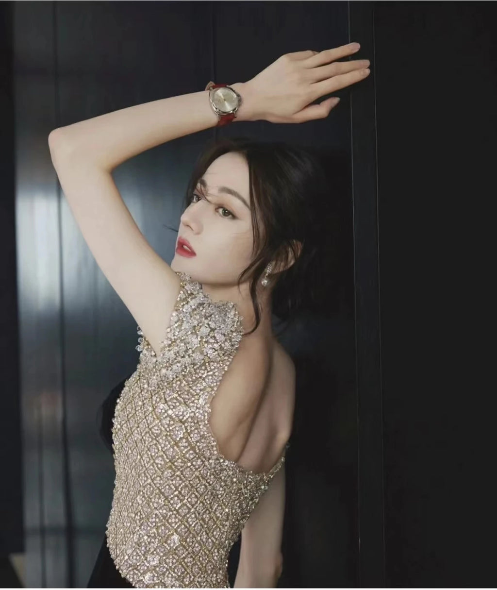 Black Velvet Midi Straight Evening  Dresses 2023 Luxury Dubai Crystal Ankle Length Arabia Women Wedding Party Gown