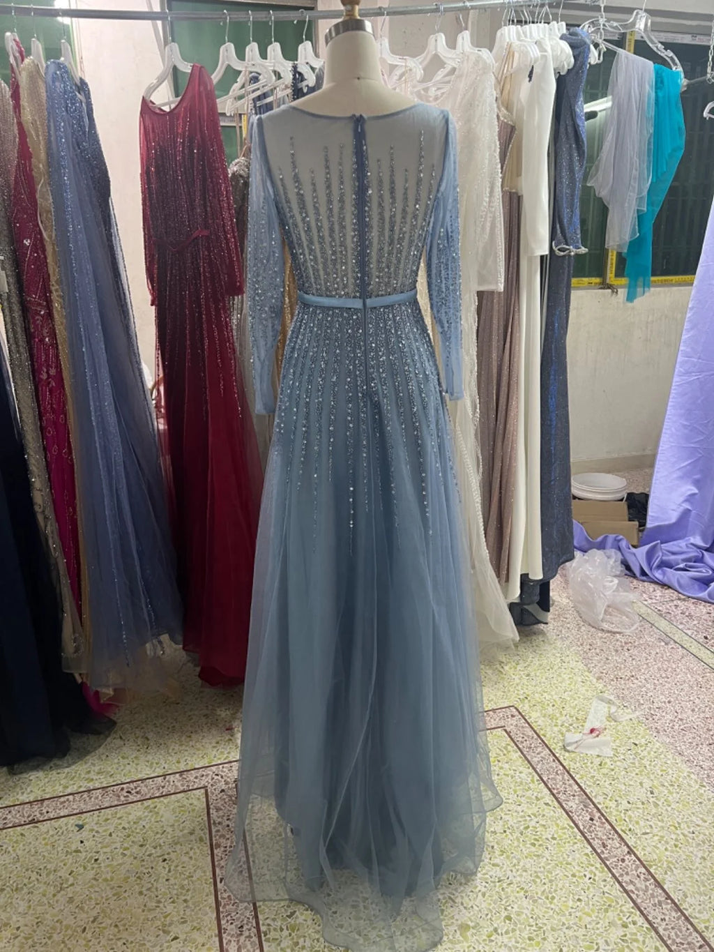 Blue Muslim a Line Beaded Luxury Dubai Long Evening Dresses Gowns 2024  for Woman Wedding Party Dress