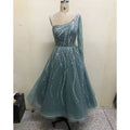 2021 Green a Line One Shoulder Sexy Party Dresses Beaded Mid Length Evening Gowns for Women Wear