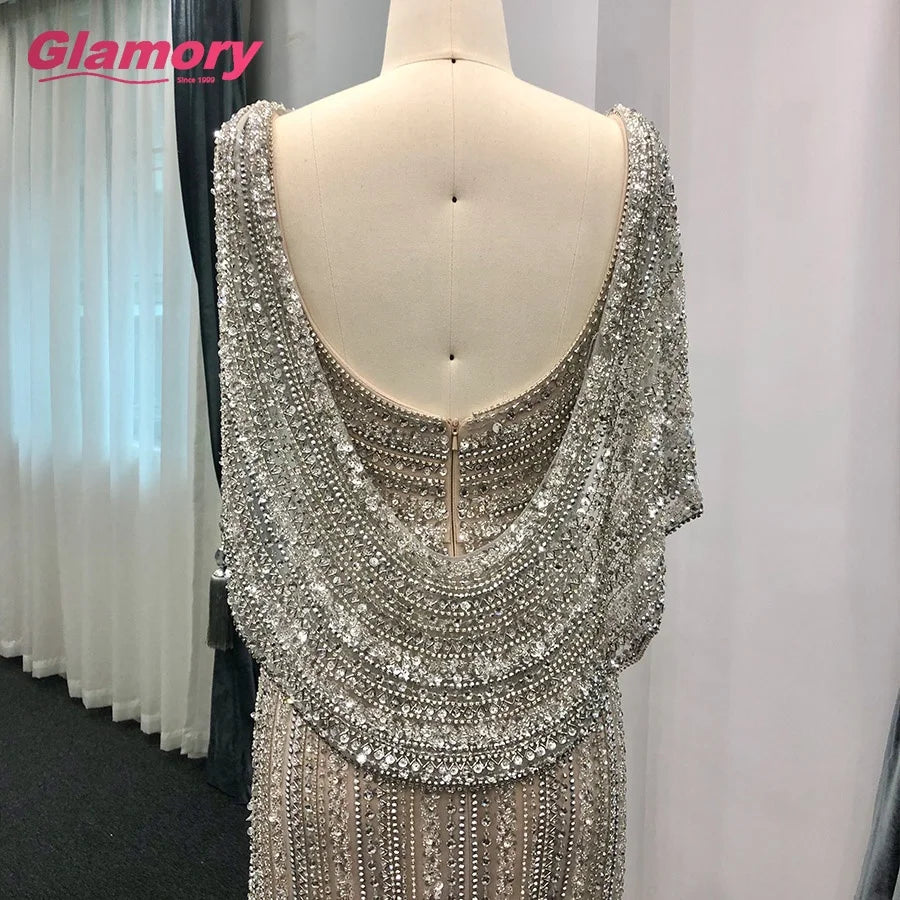 2020 Real Sample Pictures Rhinestones Mermaid Sexy Slit Prom Gown Vestido De Festa Evening Dress