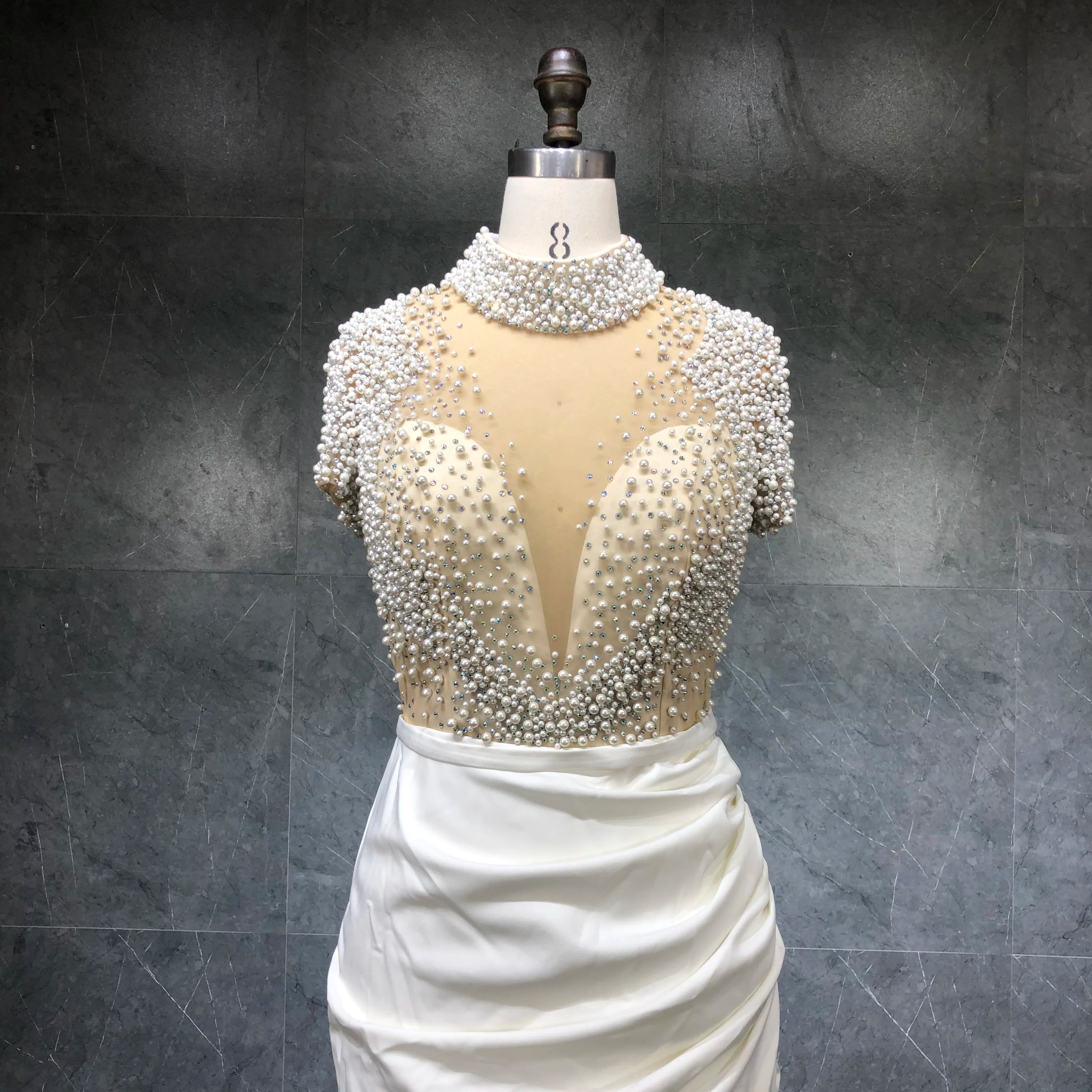 2022 Womens Sexy Beaded Patchwork Slit Satin Women Dress Short Sleeved Elegant Party Gown Dress for Women