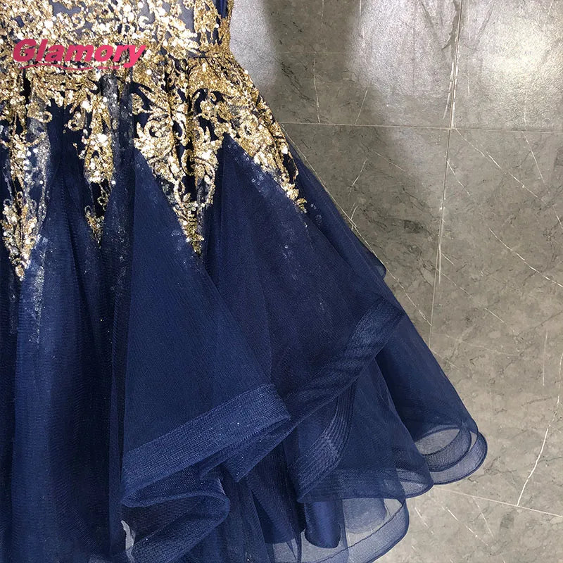 ChaoZhou Factory Sexy V Neck Embroidery Navy Blue Party Dress Mini Short Homecoming Prom Dress