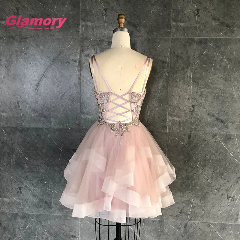 2020 Summer Crystal Beaded Spaghetti Tulle Sexy Backless Evening Plus Size Graduates Prom Dresses