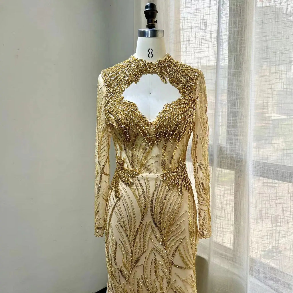 NEW Long Sleeve 2025 Beaded Rhinestone Full Sequin Women Party Elegant Mermaid Luxury Sequin Women Party Elegant Evening Dresses