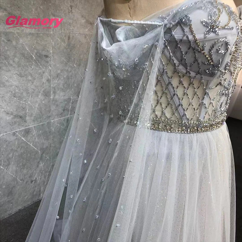 New Style Banquet Evening Dress Off-shoulder Semi Transparent Sexy Beading Tulle Prom Dresses