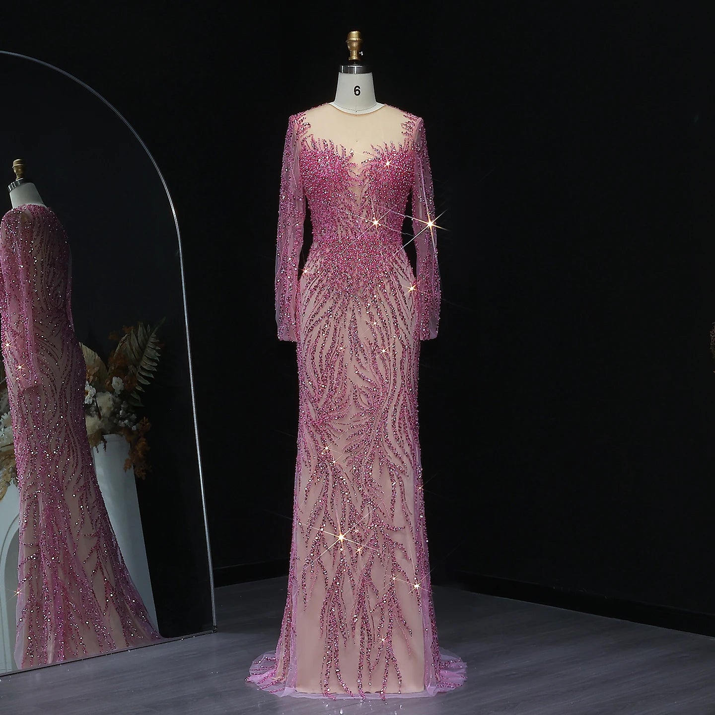 Luxury Evening Dresses for Women Dubai Mermaid Wedding Party Gowns Long Sleeves Sweep Floor-Length