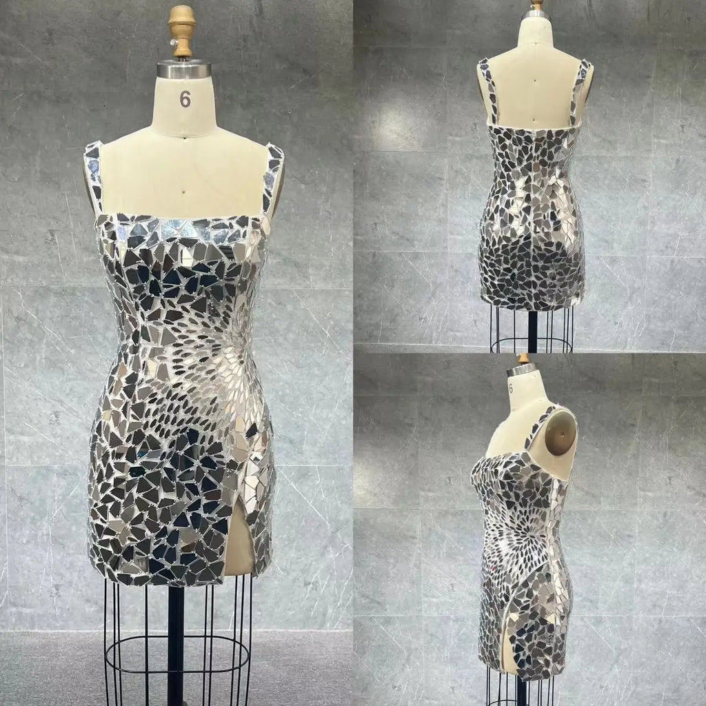 New Short Luxury Beaded Gown  Sexy Split Thigh Sheer Elegant Evening Dresses