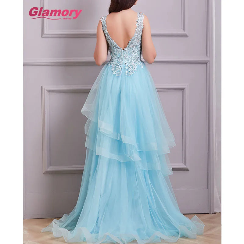Embroidered Beading Dress Elegant Date Ceremony Party Prom Gown Ruffled Skirt Long Evening Dresses for Women
