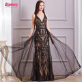 Black Pattern Sequin Evening Dress Sexy Bare Back Long Prom Dress