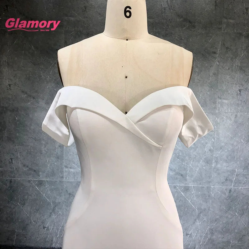 Sexy Mermaid Satin Off Shoulder Vestido De Noiva White High Quality Luxury Lace Long Trailing Bridal Wedding Dress
