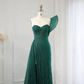 2025 Green Mermaid Beaded Evening Dresses Formal Party Gowns for Women Wedding One Shoulder Side Split Prom Dress