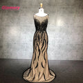Black O-neck Prom Dresses Handmade Beaded Mermaid Evening Gowns Backless Long Vestidos Party Gown