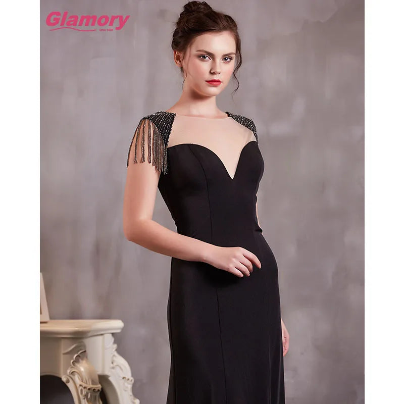 Black European Style Knitted Skirt Sexy Backless Dresses Women Elegant Evening Dress