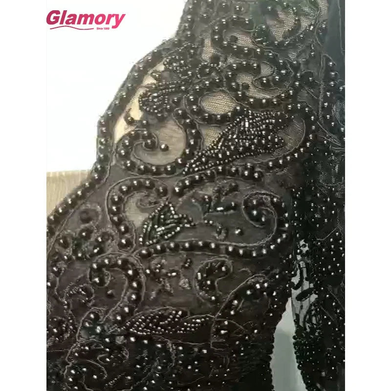 2021 Mermaid Design Lady Sexy Bodycon Heavy Lace Beading Elegant Party Long Black Evening Dress