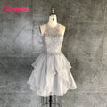 2020 New Arrival Embroidered Lace Short Halter Neck A-line Sleeveless Homecoming Evening Dress