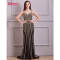 2020 Latest Design Crystal Black Color Sexy V Neck Luxury Prom Dresses Lady Elegant Party Evening Dress