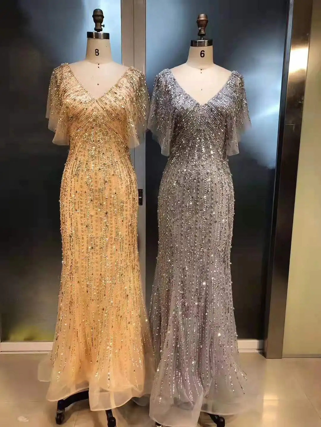 Luxury Sparkle Sexy V-Neck Mermaid Elegant for Women Party Evening Dresses Gowns