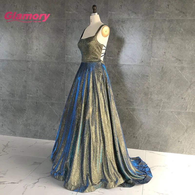 Simple Design Square Collar Evening Unique Brown Shiny Dancing Queen A-line Long Prom Dress for Wholesale