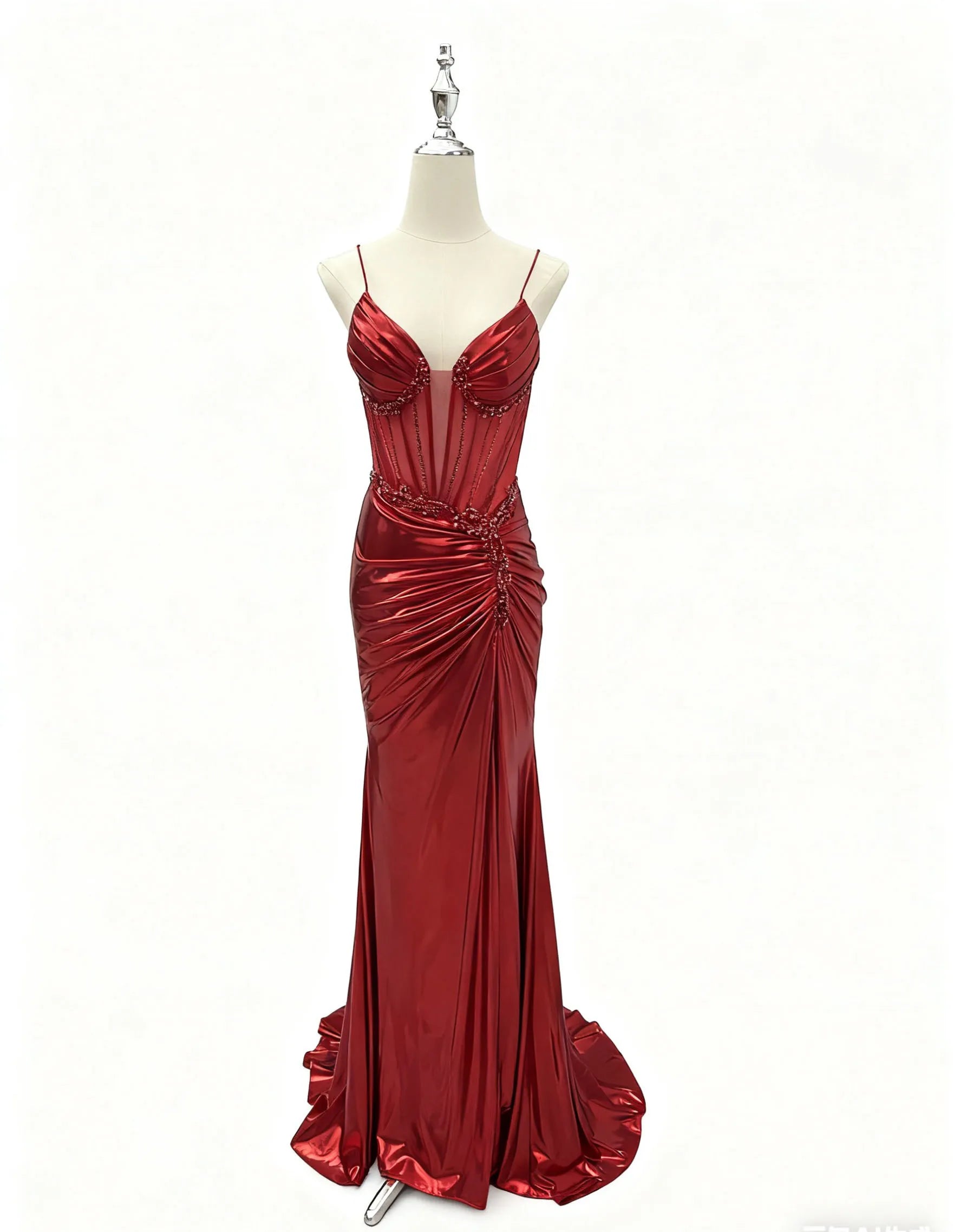 New Women's Red Beading V-Neck Long Evening Slit Sleeveless Dress Prom Dresses Party Sexy Sequin Evening Dress