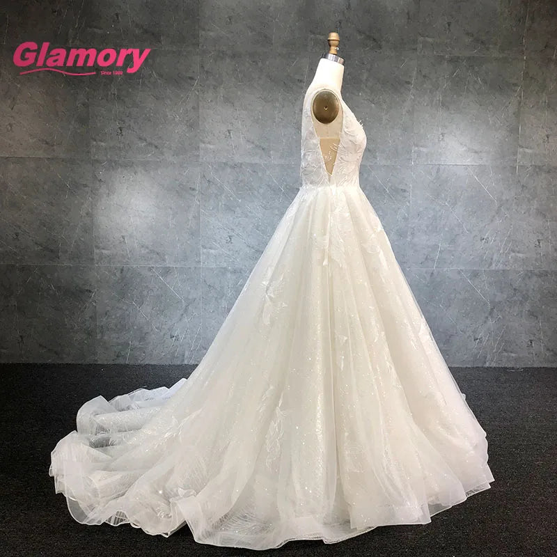 2020 New Collection Vestidos De Novia V Neck Embroidered Elegant Ball Gown Chaozhou High Quality Wedding Dress