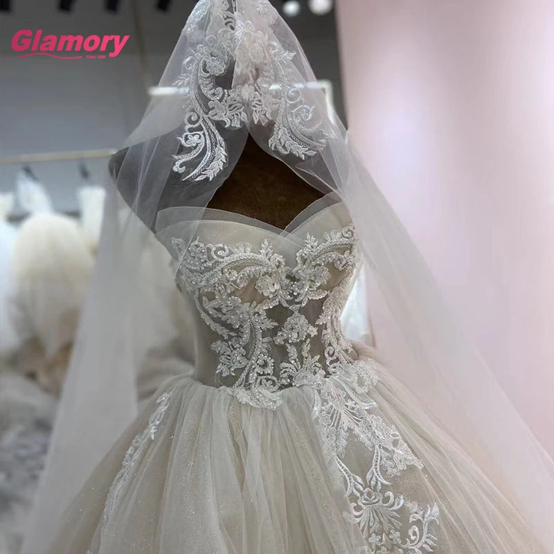 2020 Hot Sale Princesse Luxury Beading Lace Appliqued Wedding Gown Bridal Gown With Long Train