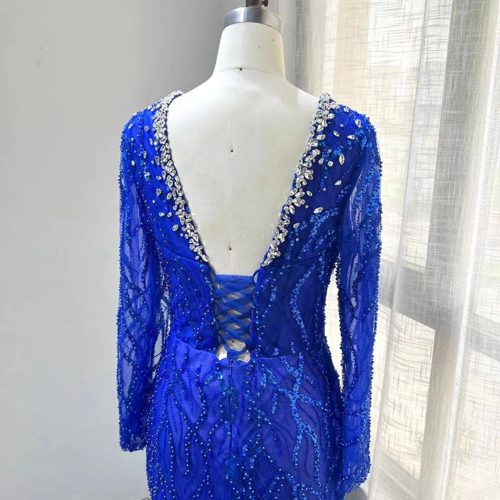 NEW 2024 Luxury Long Sleeve Woman Wedding Party Gowns Pearls Beaded Arabic Elegant Evening Dress