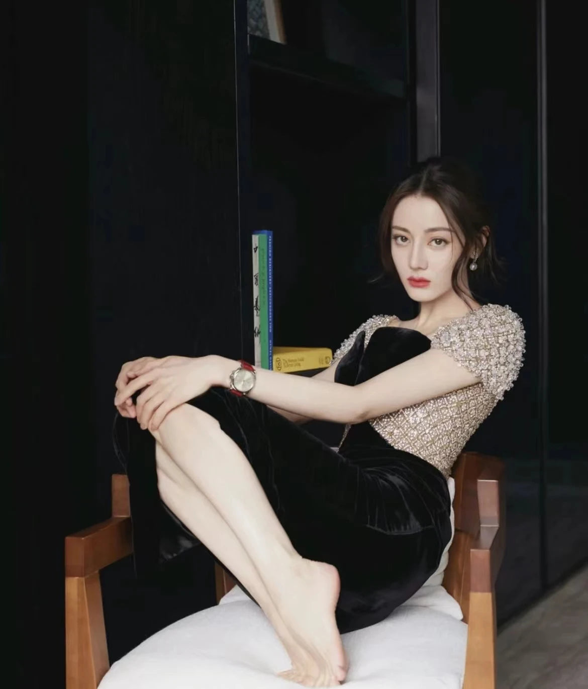 Black Velvet Midi Straight Evening  Dresses 2023 Luxury Dubai Crystal Ankle Length Arabia Women Wedding Party Gown