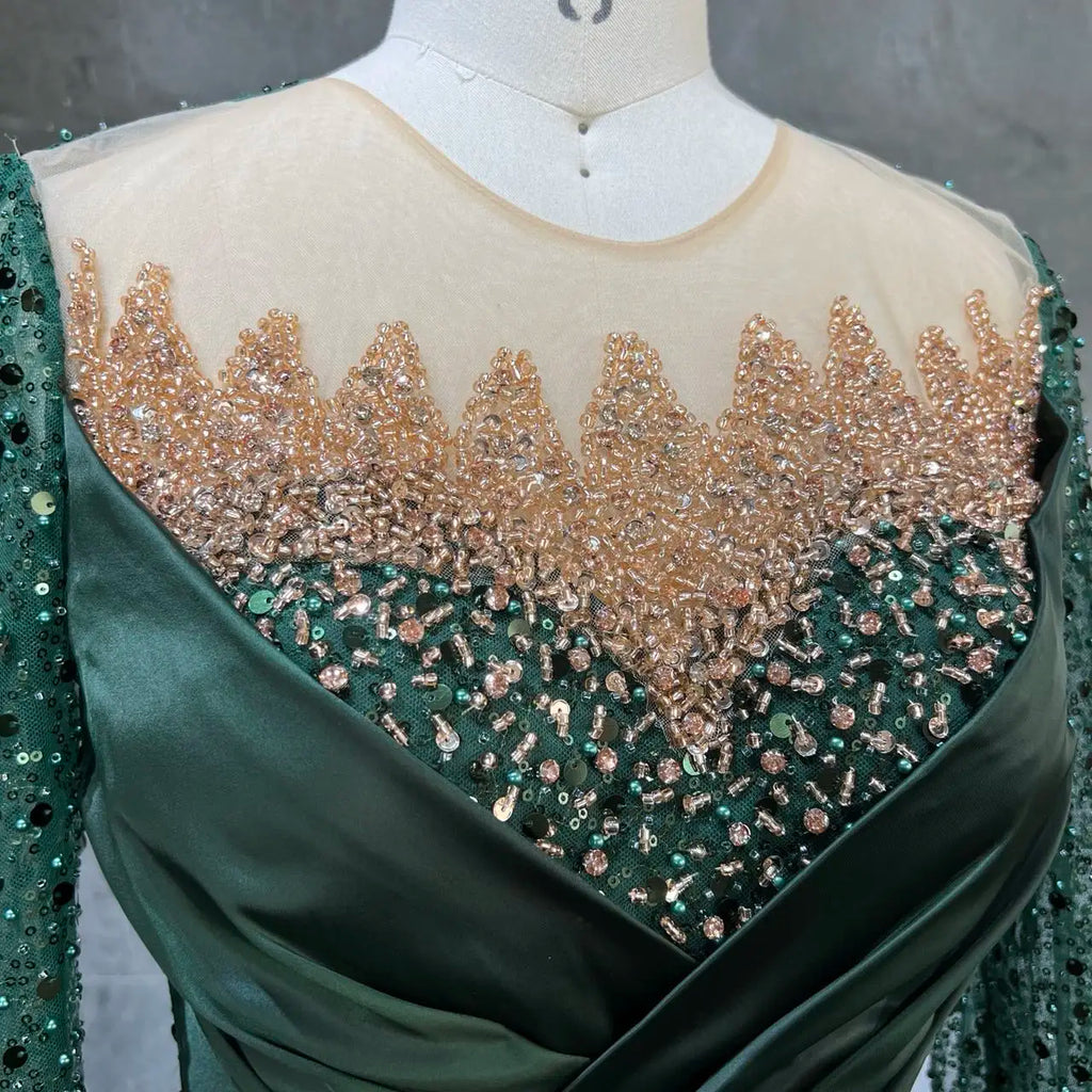 2022 New Arrival Luxury  Elegant Mermaid Sequined Evening Dress With Cape for Women Plus Size With Pearls