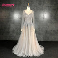Hot Sale Korean Luxury Long Sleeves Prom Gown V Neck Party Evening Dress