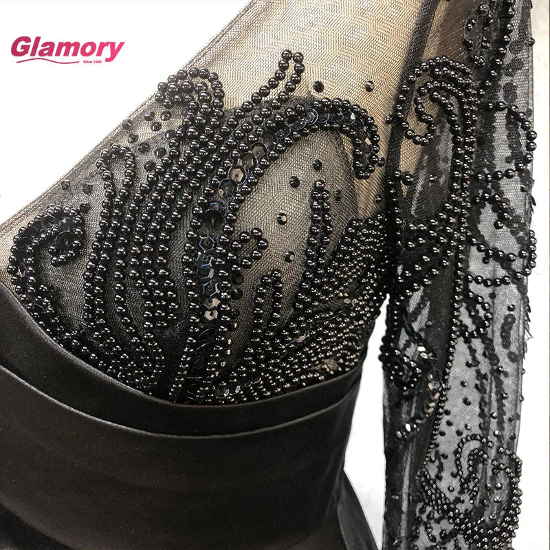 2020 Fashion New Style Deep V Neck Long Sleeves Prom Handmade Beading Evening Dress for Ladies