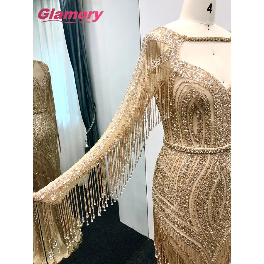 2020 Dubai Turkish Aibye Handwork Maxi Evening Long Sleeve Sparkly Robe De Soiree Prom Dress Formal Gowns for Woman