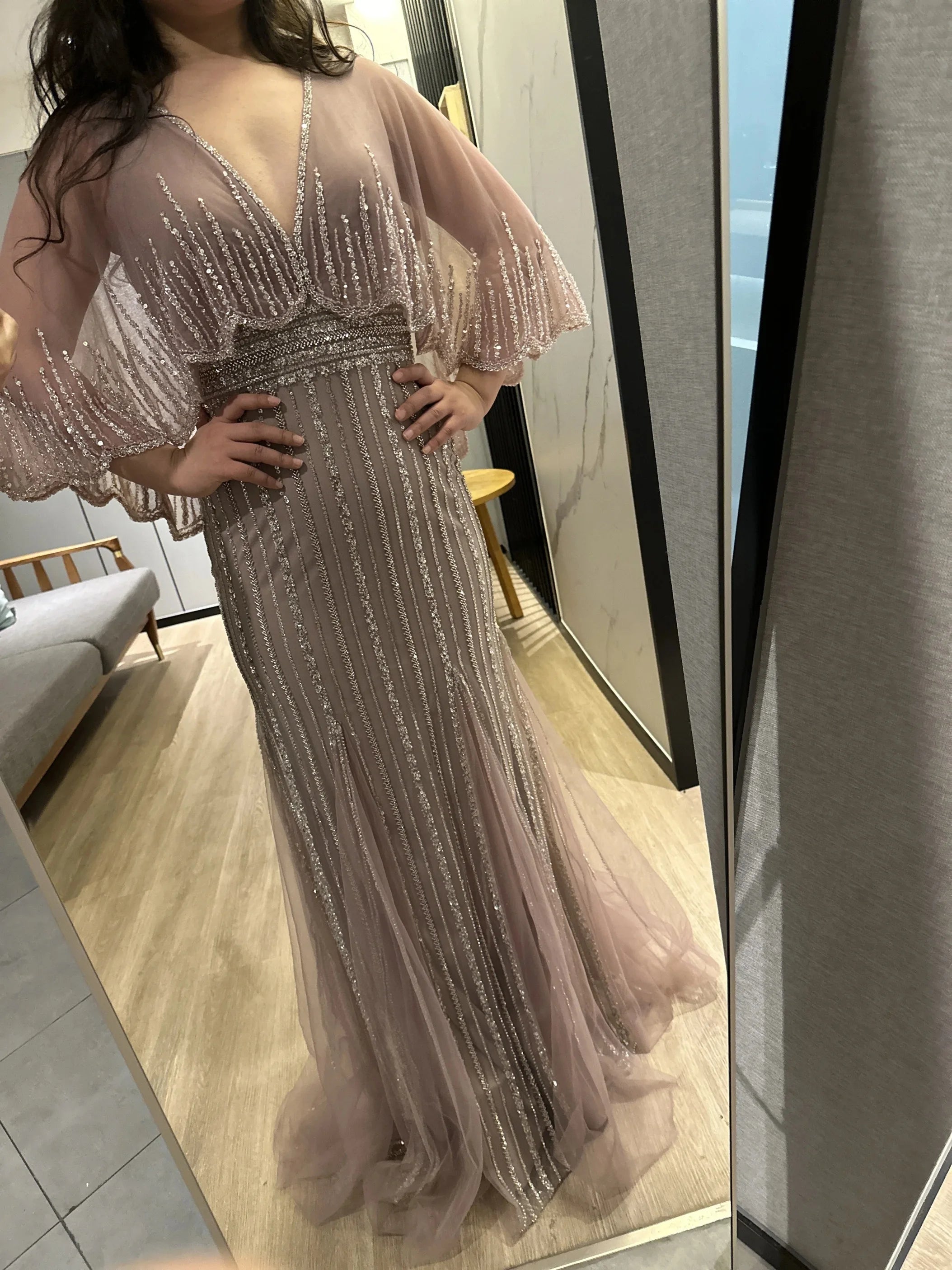 Turquoise V-Neck Mermaid Elegant Long Cape Beaded Luxury Dubai Evening Dresses Gowns for Women Wedding Party 2024