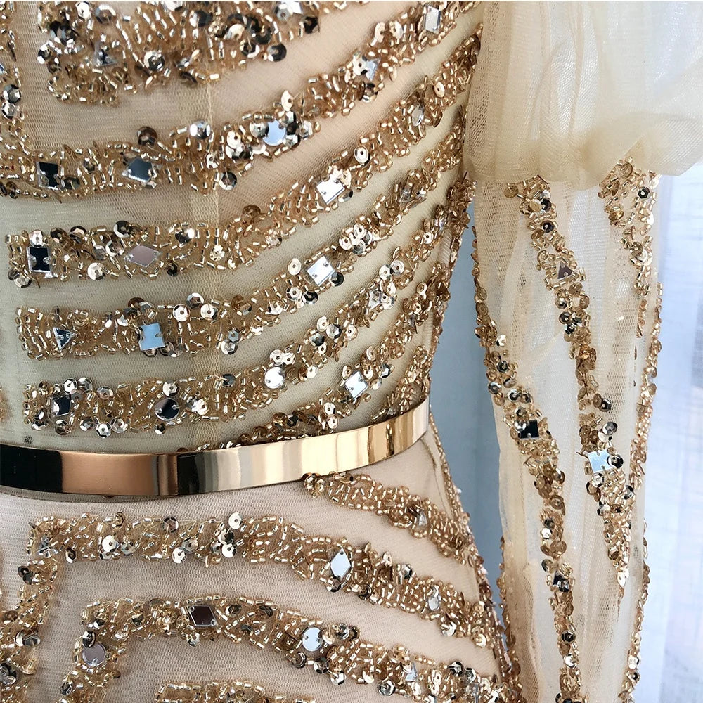 Golden Ready Made Beaded Gowns Arabia Women Party Dress in Bubai Gelinlik Mermaid Long Evening Dresses