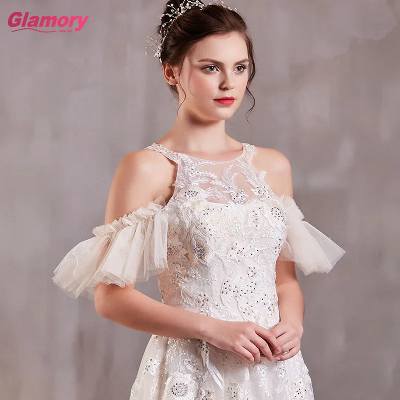 Travel Photo A-Line Dress Wedding Lawn Outdoor Seaside Tulle Beach Wedding Dress