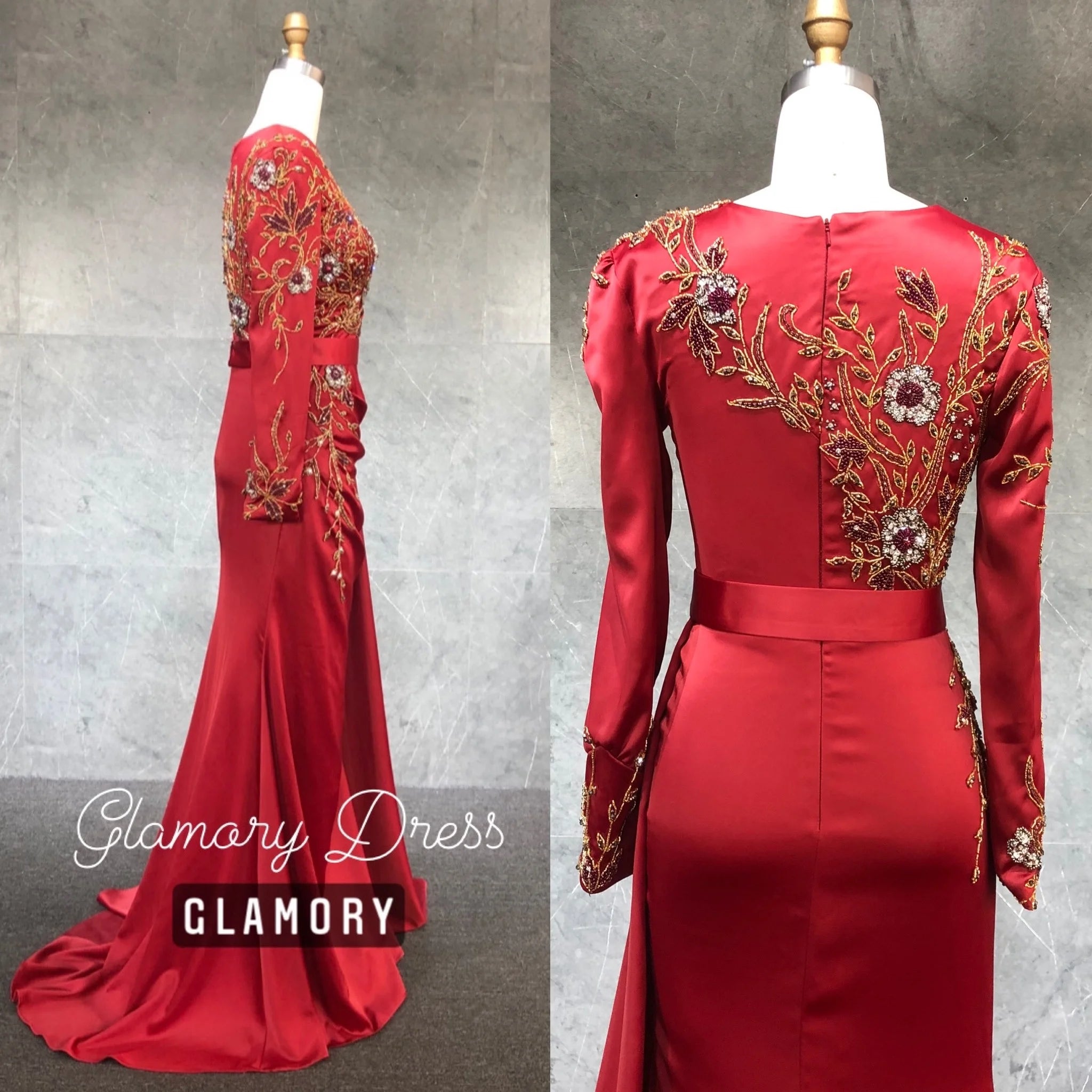 NEW 2021 Muslim Long Sleeve Stain Evening Gowns Mermaid Beading Party Wear Dresses for Woman