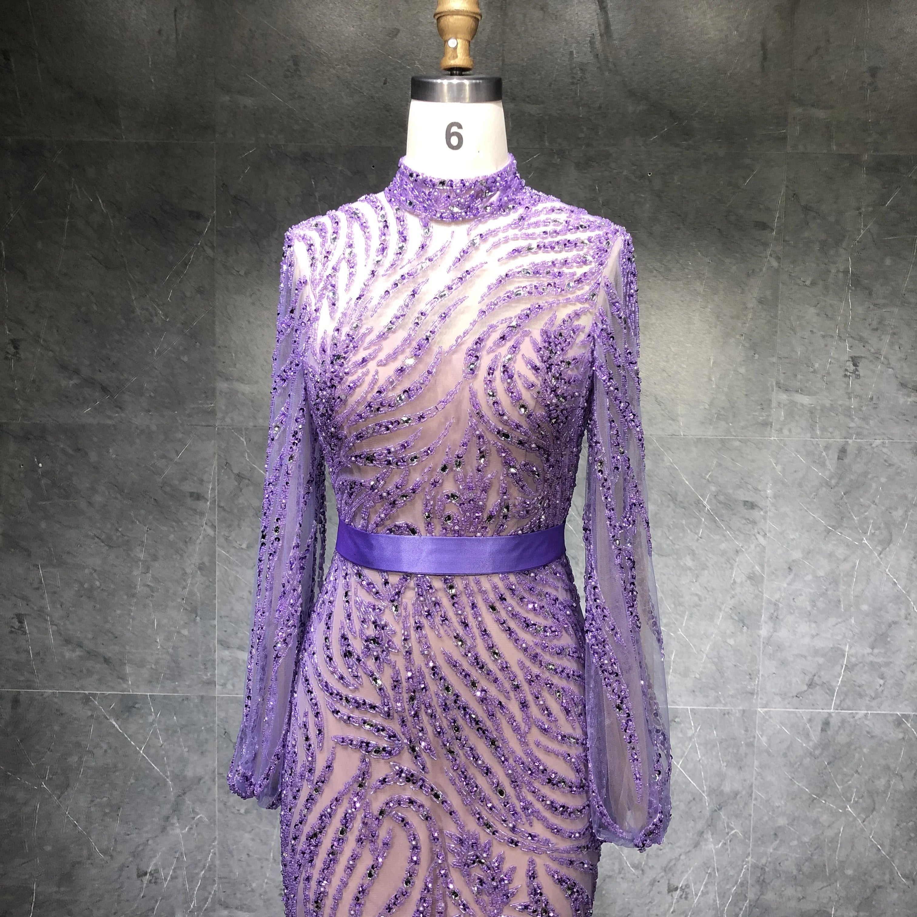 NEW Purple Mermaid Design Lady Bodycon Heavy Beading Elegant Party Long Evening Dress