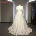 Whit Sleeve Bridal Gowns Lace Beaded With Crystals Bride Plus Size Long Train Wedding Dress