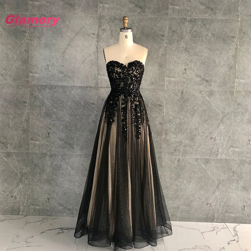 Wholesale Black Prom Dress Sweetheart Floor Length Sleeveless Lace Beading A-Line Long Evening Dresses
