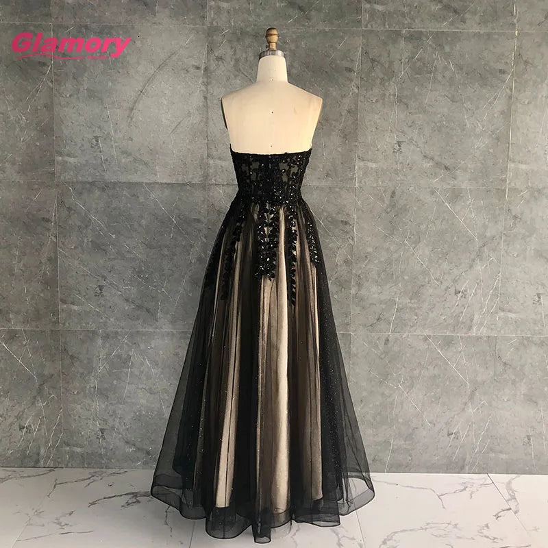 Wholesale Black Prom Dress Sweetheart Floor Length Sleeveless Lace Beading A-Line Long Evening Dresses