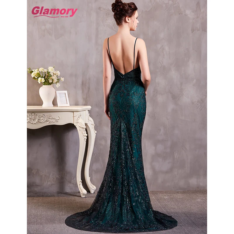 Wholesale Fashion Sequin Lace Dresses Sexy V Neck Sleeveless Long Women Lady Elegant Evening Dress