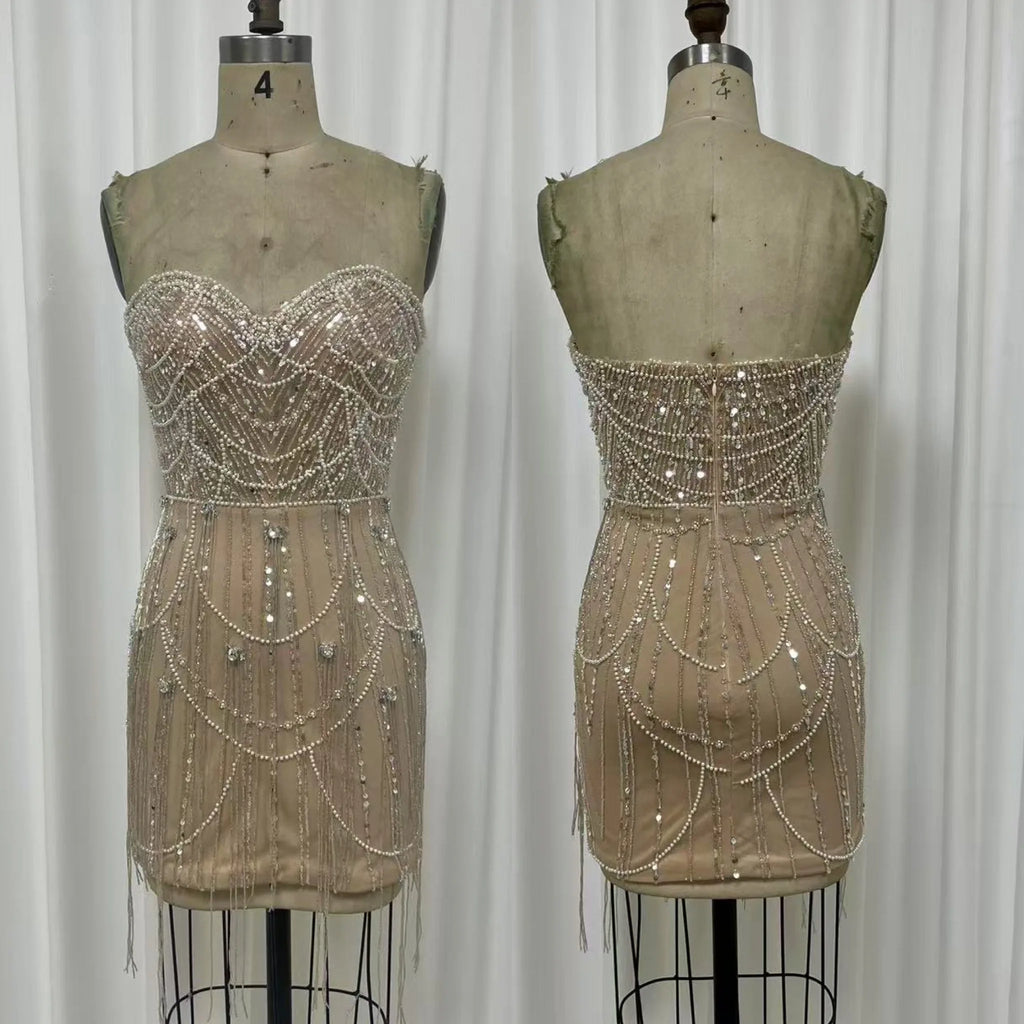 NEW Arrival Sexy Beaded Tassel Prom Dress Celebrity Party Sweetheart Mini Short Fashion Dress