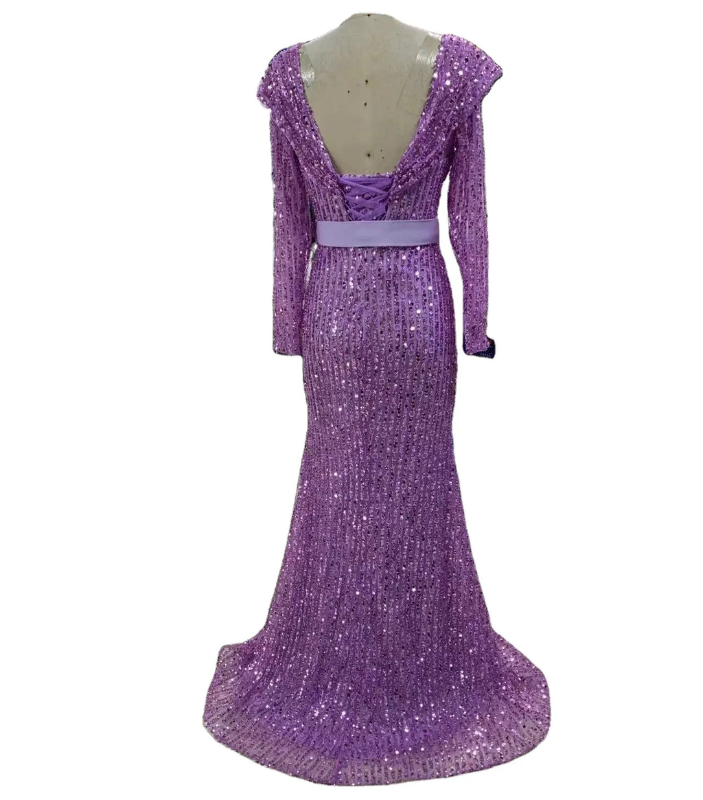 Muslim Purple Cocktail Dresses Mermaid Long Sleeves Formal Occasion Dresses Beaded Evening Party Gowns Vestidos De Coctel